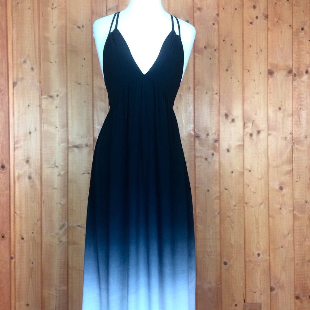 Lani Black/White Ombré Fade Backless Maxi Dress